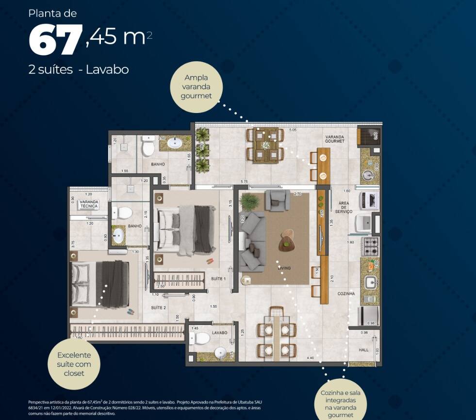 Apartamento à venda com 2 quartos, 67m² - Foto 3